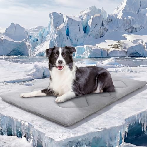 ASENKU Dog Cooling Mat, 36x28 inches, Grey Diamond | Portable & Durable, Anti-Slip Breathable, For Medium-Large Dogs 35-60 lbs, Summer Cooling Bed - color: Light Grey, size: Large