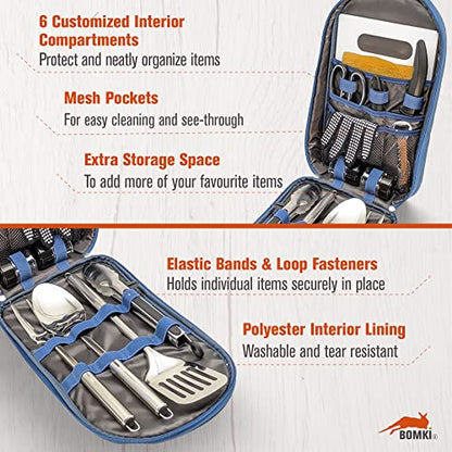 BOMKI Grilling & Camping Cooking Utensils Set - BBQ & Camping Kitchen Set with Case - style: Blue Lite