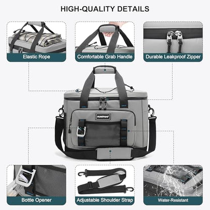 Hulongo Insulated Foldable Collapsible Cooler Bag Soft Sided Cooler for Picnic, Camping, Grocery Shopping, Beach, 30L - color: gray