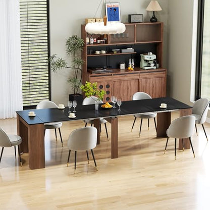 20"-118" Extendable Dining Table for 2-12 People, Modern Modular Extension Table, Space-Saving Extra Long Multifunctional Folding Dining Table, Walnut&Black - color: Black & Walnut, style: 20" - 118.5" (2-12 People)