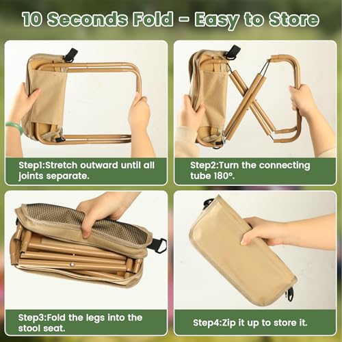 Portable Folding Stool 2-in-1 Camping Chair with Sling Bag Lightweight 12inch /264lbs Load Collapsible Stool Seat for Adults Camping Fishing Hiking BBQ Travel Rest（Yellow） - color: Yellow