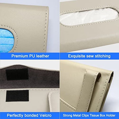Car Tissue Holder, 2 Pack Sun Visor Napkin Holder, Premium PU Leather, Car Mask Holder for Sun Visor Vehicle, with Tissue Refill, Black&Beige - color: 2pack-black & Beige