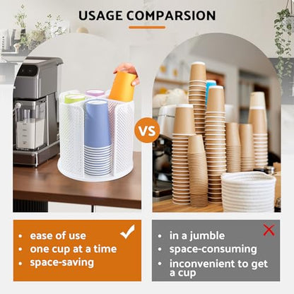 Rotating Paper Cup Dispenser with 4 Compartments, Disposable Coffee Cup Storage & Lid Holder for Countertops, Kitchen, Coffee Stations (White) - color: White