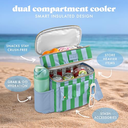 Fit & Fresh Sidekick Insulated Cooler Bag – Dual Compartment Leakproof Soft Sided Lunch Cooler, Small Cooler Bag with Crossbody Strap, 15 Can Capacity for Work, Beach & Travel, Coastal Cabana Stripe - color: Coastal Cabana Stripe