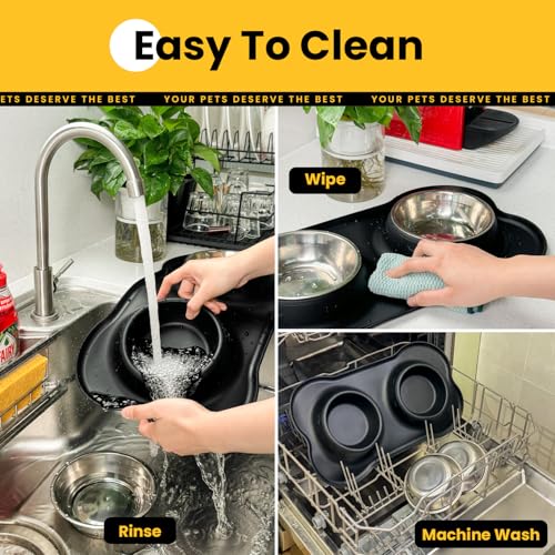 Conlun Medium Pet Feeding Station, 29oz Stainless Steel Dog Bowls Set, No Spill Food & Water Dishes with Non Slip Silicone Mat for Breeds Up to 55 Lbs,Black - color: Black, size: Medium-29oz