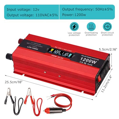 nomal Car Power Inverter 1200W , DC 12v to 110v AC Converter with LCD Display and AC Outlets 12 Volt Inverter for Truck RV Car