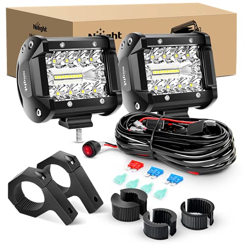 Nilight 2PC 4Inch Triple Row Led Light Pods 60W Flood Spot Combo 6000LM 2Pcs 6.5 Inch 120W Triple Row Light Bar Flood Spot Combo 12000LM Driving Boat Off Road Trucks Lights 2 Years Warranty (ZH042) - color: Led Pods+ Wiring +Tube Clamp, size: Led Pods