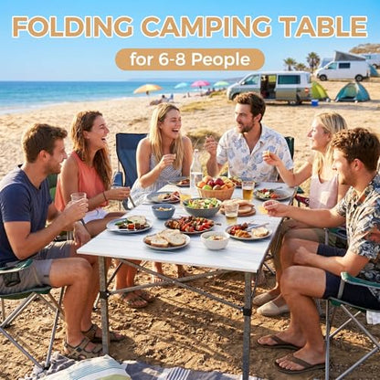 KingCamp Aluminum Camping Table Foldable, Large 53.5" Roll Up Camp Table Folding Seamless Tabletop Heavy Duty Duck Hunting Camping Tables Metal Portable Outdoor Collapsible for RV BBQ Picnic Hunting - color: Silver/Black - 53.5"×27.5", style: Extra Large