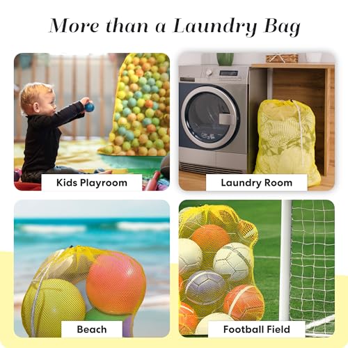 Handy Laundry Mesh Laundry Bags XL 24" x 36" – Heavy Duty, Durable Drawstring Bag for Delicates, College Dorm, Travel, Storage, Machine Washable, Foldable, 2-Pack (Yellow) - color: Yellow