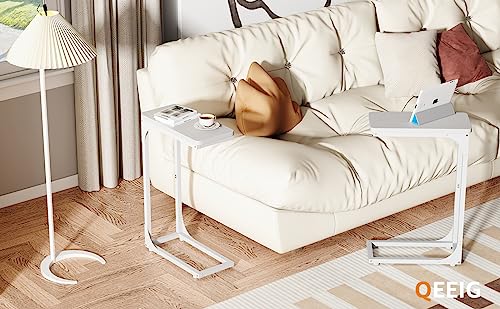QEEIG Narrow C Shaped Side Table Set of 2 Living Room Sets Slim Couch Tray Tables Skinny Thin Small Modern 7 inch Width, White (017-18WW) - color: B. White, size: 7.1" Width