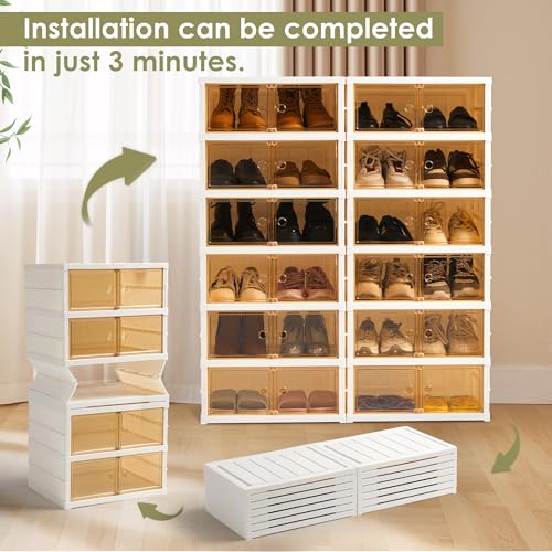 Foldable Shoe Rack Organizer Collapsible Shoe Storage Organizer with Doors, Large Plastic Folding Shoe Rack, Clear Shoe Storage Boxes Easy Assembly Shoe Cabinet for Entryway (2 x 6 Tiers-12 Pairs) - size: 2 x 6 Tiers-12 Pairs