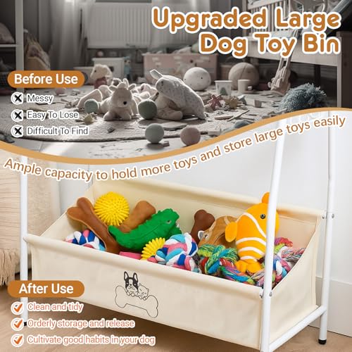 Zonon Large 2 Tier Dog Toy Organizer Basket Metal Pet Storage Bin with Collar Leash Holder Hook,Trapezoid Pet Toy Box for Food, Snacks & Accessories, Holder Chest for Dog & Cat Essential Supplies