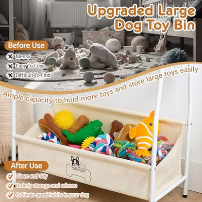Zonon Large 2 Tier Dog Toy Organizer Basket Metal Pet Storage Bin with Collar Leash Holder Hook,Trapezoid Pet Toy Box for Food, Snacks & Accessories, Holder Chest for Dog & Cat Essential Supplies