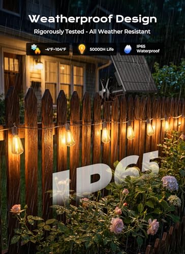Brightown 151FT Solar String Lights Outdoor Waterproof, Patio Lights with Remote and 48+2 LED Shatterproof Bulbs, Dimmable & Timable, 3 Light Modes, Solar Lights Outdoor for Yard Camping Party Outside - size: 151FT(48 Sockets)