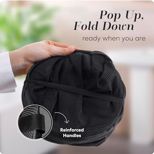 Handy Laundry Collapsible Mesh Pop Up Hamper with Wide Opening and Side Pocket - Breathable, Sturdy, Foldable, and Space-Saving Design for Clothes and Storage (Black) - color: Black