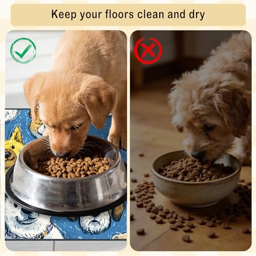 Nuxovilar Pet Dog Supplies Food Mat Colorful Pup-Printed Polyester (23.62×17.71 inches) Bowl Water Spill Pad Feeding Essentials for Living Room, Pantry, Pet Space - color: HC00142
