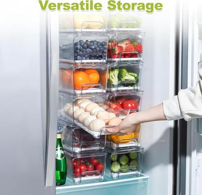 Pull Out Fridge Organizer Drawer, Stackable Refrigerator Storage Bins with Drain Tray and Lid, Clear Fruit and Vegetable Storage Containers Box, for Kitchen Freezer, 2-Pack - size: 2 Pack