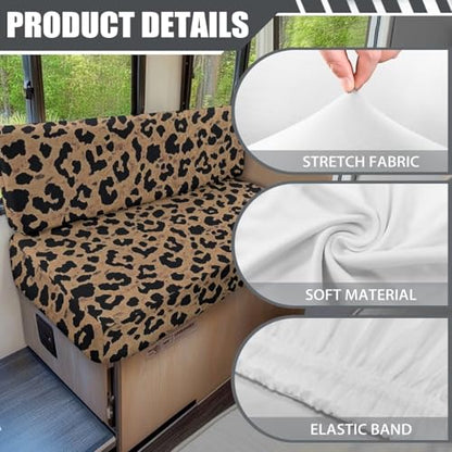 NDISTIN Brown Leopard 2 Sets RV Dinette Cushion Covers Comfortable RV Dinette Cushion Covers Booth Set with 1 Backrest & 1 Bench Covers Washable Couch Cover Replacement - color: Brown Leopard
