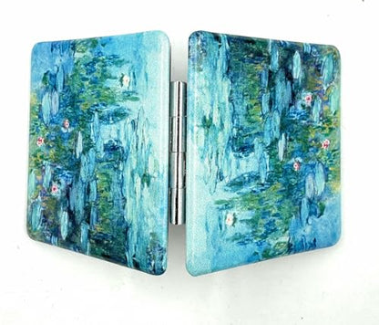 Small Handbag Monet Compact Mirror - Folding Pu Leather, Unique Water Lilies Travel Mirror for Sister - color: Water Lilies Square