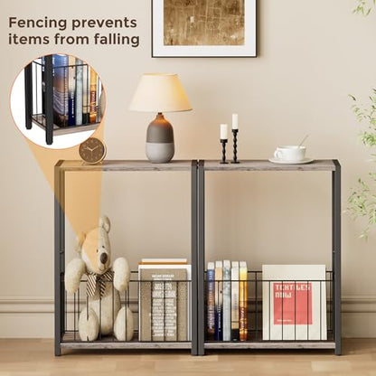Homleke Narrow Side Tables Set of 2 with Magazine Holder, Skinny End Tables Perfect for Small Spaces, Space-Saving Design for Living Room, Bedroom, or Office, 7.1" D x 16.9" W x 23.6" H, Greige - color: Greige - Standard