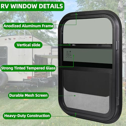 NOVINO RV Windows for Cargo Trailer, 15" W x 22" H RV Camper Cargo Trailer Windows Replacement, Vertical Sliding,Fit 15/16" or 1-3/8" Thick Wall,Allow Error 1/16”,DOT Approved - size: 15"W x 22"H