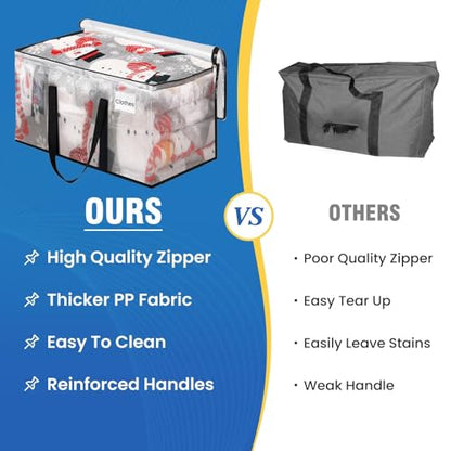 RoomHacks Heavy Duty Clear Moving Bags with Reinforced Handle and Double Zipper, Storage Totes, Packing Bags Alternative to Moving Essential and Supplies Box, Clear, Large, 6 Packs - size: 88L- 6Packs