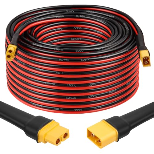 MOOKEERF XT60 Extension Cable 10AWG 100FT XT60 to XT60 Cable with Male to Female Connector for Portable Power Station Solar Panel RC Battery - size: 100FT