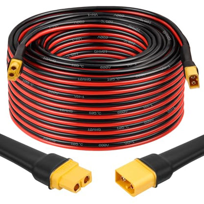 MOOKEERF XT60 Extension Cable 10AWG 100FT XT60 to XT60 Cable with Male to Female Connector for Portable Power Station Solar Panel RC Battery - size: 100FT