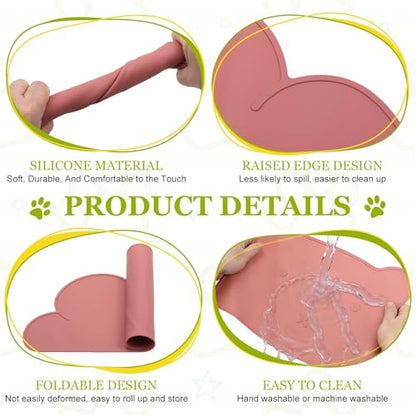 Silicone Pet Feeding Mat, Waterproof Dog Cat Food Bowl Placemat Tray Anti-Slip with Raised Edge Foldable Heat-Resistant (Burgundy, Cloud Shape), Intended for Cat Dog Water Bowl - color: Burgundy