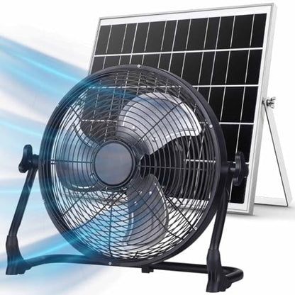 ZZE 14 Inch Battery Operated Fan Rechargeable with Solar Panel, Upgraded with High Airflow Metal Blade Camping Fan, Cordless, Quiet, USB Phone Charge, 5-75H Working Time - size: 14 Inch Solar