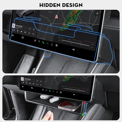 Under Screen Storage Organizer for 2026 New Model Y Juniper,[Retractable & Tool-Free] Under Screen Storage Box with Behind Screen Tissue Holder Compatible with Tesla 2025-2026 Model Y Juniper - size: 2025-2026 Model Y Juniper & 2024-2025 Model 3
