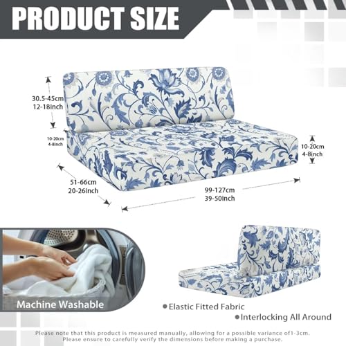 RV Dinette Cushion Covers, Stretchable Camper Cushion Covers Washable Blue Leaves Rv Sofa Slipcovers Furniture Protector with 1 Backrest Cover & 1 Bench Cover - color: Blue Leaves