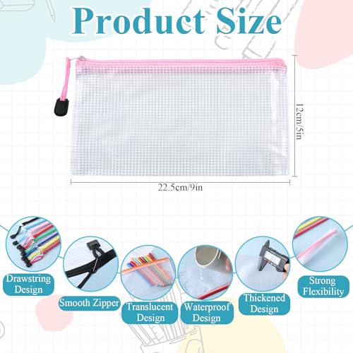 Giantree 100 Pack Mesh Zipper Pencil Pouch Bulk, 9' x 5'' Small Clear Pencil Cases Pouch Multipurpose Cosmetics Toiletry Bags for School Supplies File Travel Stationery Storage Organizing