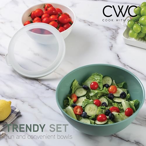 COOK WITH COLOR Mixing Bowls with TPR Lids - 12 Piece Plastic Nesting Bowls Set includes 6 Prep Bowls and 6 Lids - Microwave Safe (Sage) - color: Sage TPR Lids
