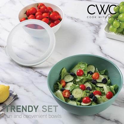 COOK WITH COLOR Mixing Bowls with TPR Lids - 12 Piece Plastic Nesting Bowls Set includes 6 Prep Bowls and 6 Lids - Microwave Safe (Sage) - color: Sage TPR Lids