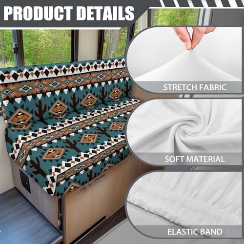 RV Dinette Cushion Covers Aztec Cactus Print RV Seat Covers Camper Cushion Covers Booth Cushions Stretch Washable Couch Cover Slipcovers for RV Camper Car Bench Seats - color: Aztec Cactus