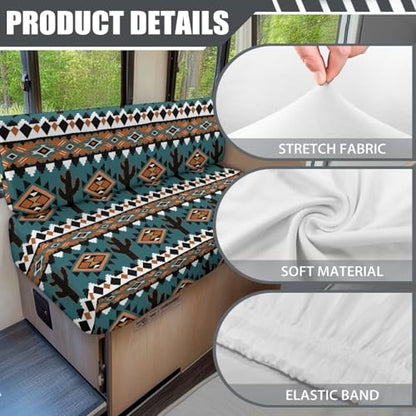 RV Dinette Cushion Covers Aztec Cactus Print RV Seat Covers Camper Cushion Covers Booth Cushions Stretch Washable Couch Cover Slipcovers for RV Camper Car Bench Seats - color: Aztec Cactus
