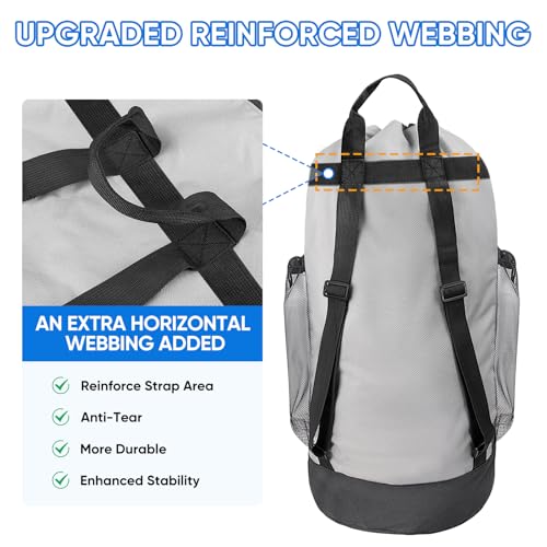 BALEINE 2PK 120L Laundry Bag Backpack, 900D Oxford Fabric Large Travel Laundry Bags with Shoulder Straps and 2 Mesh Pockets (Gray, 120L) - color: Gray, size: 120L - 2PK