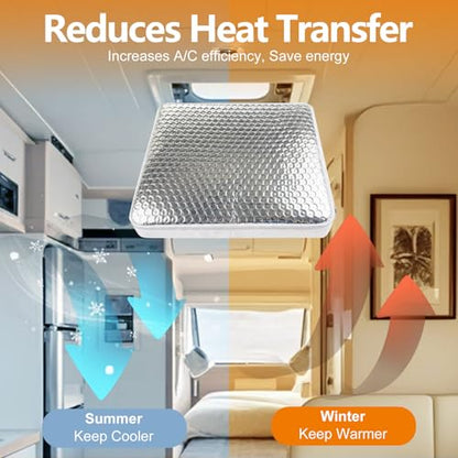 SheeChung RV Vent Insulator, 14″x14″x3″ RV Skylight Cover with Reflective Surface | Energy Saving & Reduce Heat Transfer | Skylight Shade Universal for Camper Trailer Vent - 1 Pack - size: 14 x 14 Aluminum