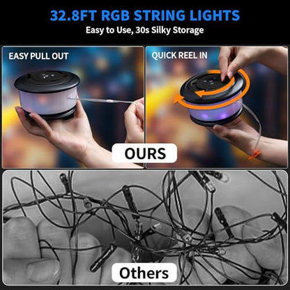 2pcs Camping String Lights,2 in 1 Upgraded 32.8FT Rechargeable Tent Lights String with 19 Lighting Modes,Quick Storage camping lights，Portable LED Lamp for Bedroom Yard Decor Christmas (Black) - style: Black(2 Pack)