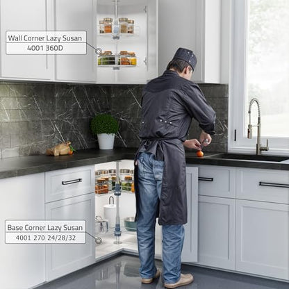 Dowell Base Cabinet Kidney Shape Dia.28 270° Lazy Susan, 2 Shelves, Kitchen Base Corner Cabinet Organizer (Chrome 4001 270 28) - size: Base Cabinet Kidney Shape Dia.28" 270°