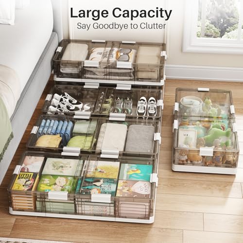 Kitstorack Plastic Under Bed Storage Containers,2 Pack Underbed Storage with Wheels,Foldable and Stackable Under Bed Organizer,Moisture and Dust-proof Storage Boxes for Clothes Shoes,13.6 Gal - size: Large - 2 PACK