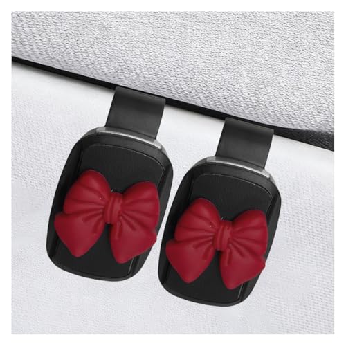 2PCS Cute Bow Glasses Holders for Car Sun Visor, Automotive Leather Sunglasses & Ticket Card Organizing Clip, Universal Vehicle Interior Eyeglasses Mount for Cars, Trucks, SUVs (Red) - color: Red