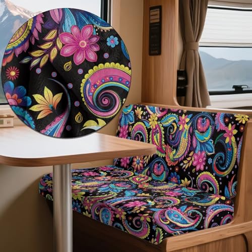Floral Print 2 Pack RV Dinette Cushion Covers Stretch Camper Cushion Slipcover Pet-Friendly RV Couch Cover Fuzzy Sofa Slipover for Travel Trailer Couch - color: Floral