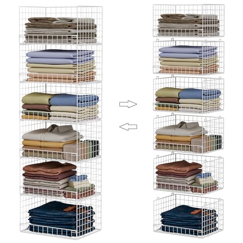 Yociyoga 6-Tier Stackable Closet Organizers and Storage Shelves, Closet Shelf Organizer Basket Bins, Foldable Sweater Storage for Clothes Organizer System, White（Patent No. 30022416） - color: White, size: 6 Tier
