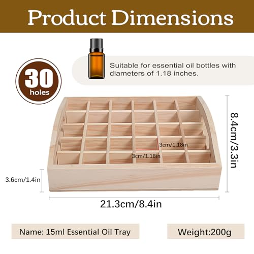 VolksRose 30-Slot Wooden Storage Box - Fits 5-15 ml Bottles, Travel & Presentation Storage, Nail Polish & Perfume Collection