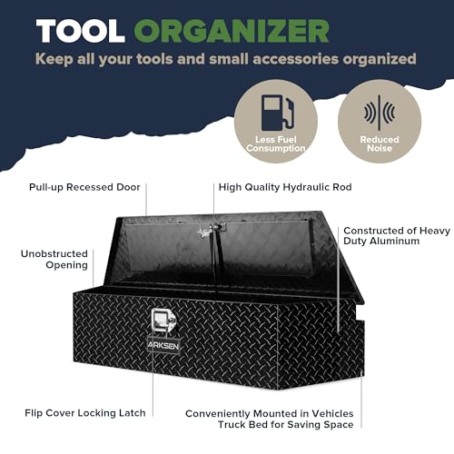 ARKSEN 49 Inch Aluminum Diamond Plate Trailer Tongue Box, Waterproof Under Truck Tool Box for Pick Up Truck Bed, RV Trailer, ATV with Lock and Keys - Black - color: Black, size: 49 Inch