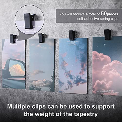 50 Pieces Self Adhesive Clips Wall Tapestry Clips Plastic Sticky Picture Hanging Poster for Teachers Double Sided Adhesive Spring for Home Office(Black) - color: Black