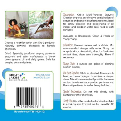 Orb-3 Multi-Purpose Enzyme Cleaner Concentrate, Ylang Ylang Scent, 1-Gallon Jug - Powerful Eco-Friendly Formula for Home, Commercial, and Industrial Use