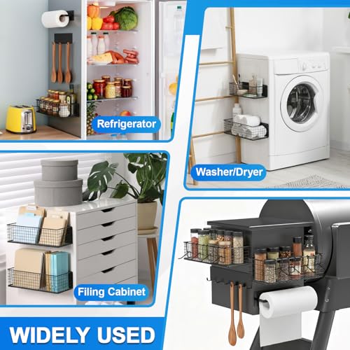 Maxdot 2 Pack Magnetic Storage Bins for Pellet Smoker Grill, 1 Large & 1 Small Grill Caddy with Paper Towel Holder and Hooks, BBQ Organizer Accessories for Most Pellet Grills - style: 1 Large + 1 Small Bin Set